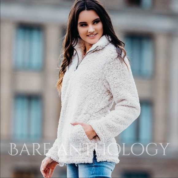 OATMEAL SHERPA FAUX FUR PULLOVER SWEATER - Picture 5 of 7